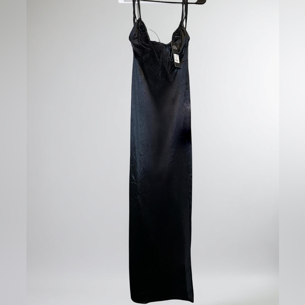 Fashion Nova Shimmering Black Satin Dress
